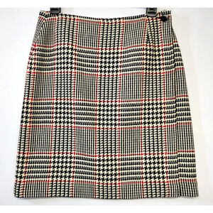 Style & Co Wrap Skirt Womens 6 Black White Plaid Houndstooth Wool Blend Preppy